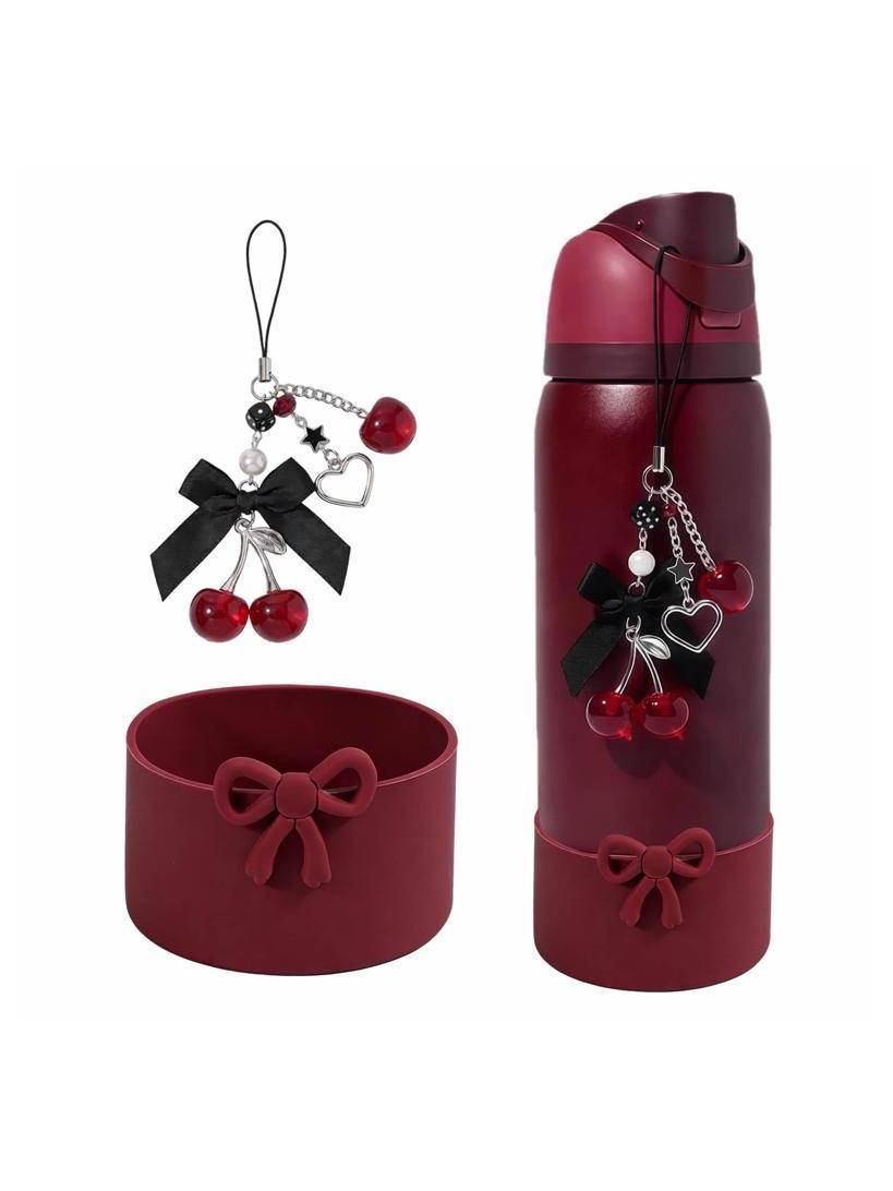 Glass Container Set - Black Cherry Charm & Bow Silicone